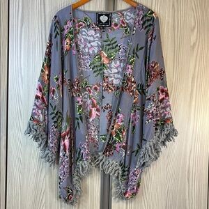 Z&L Europe Floral Printed w/ Fringe Trim Kimono/Duster